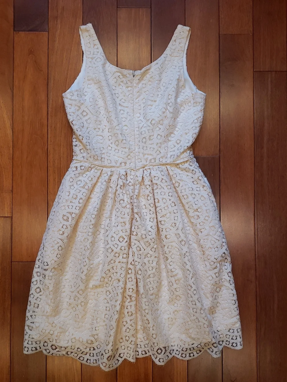 J. Crew brand Cream Sleeveless Lace Fat and Flare Dress. Women's size 0